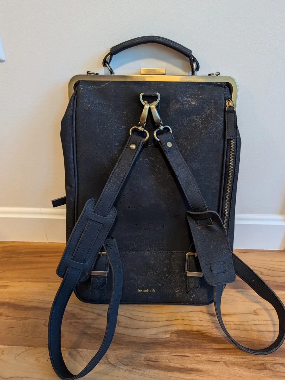 Laflore Paris Bobobark Black Cork Convertible Backpack Laptop Bag Vegan